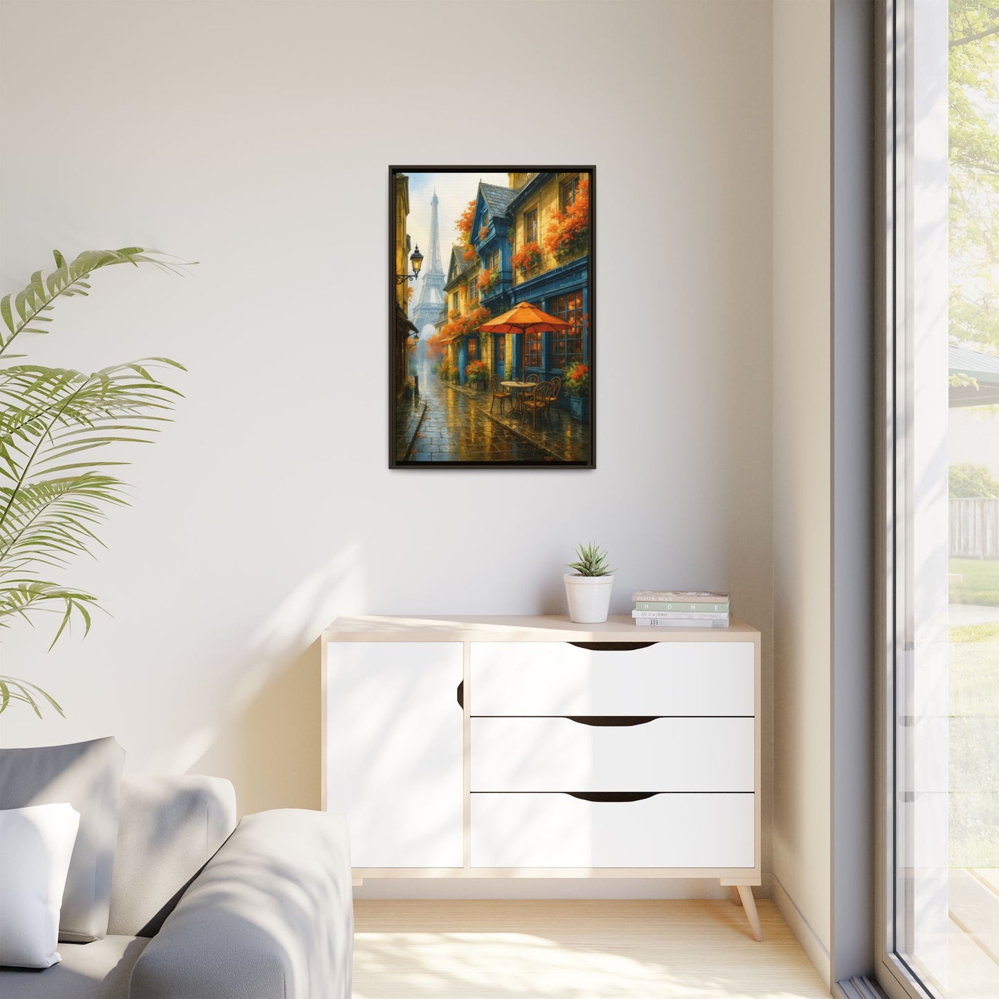 Golden Sunset in Rustic Alley – Framed Canvas Wall Art, 1.25" Deep