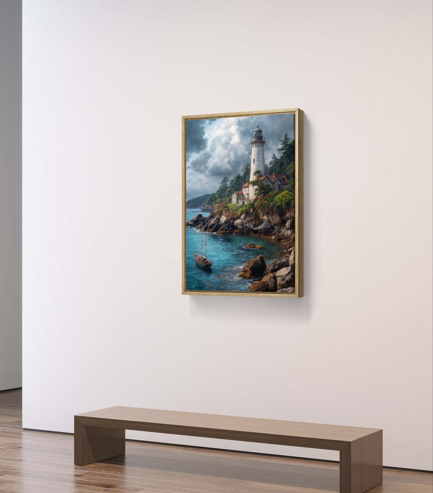 Guardians of the Shore — Lighthouse & Sailboat Wall Art