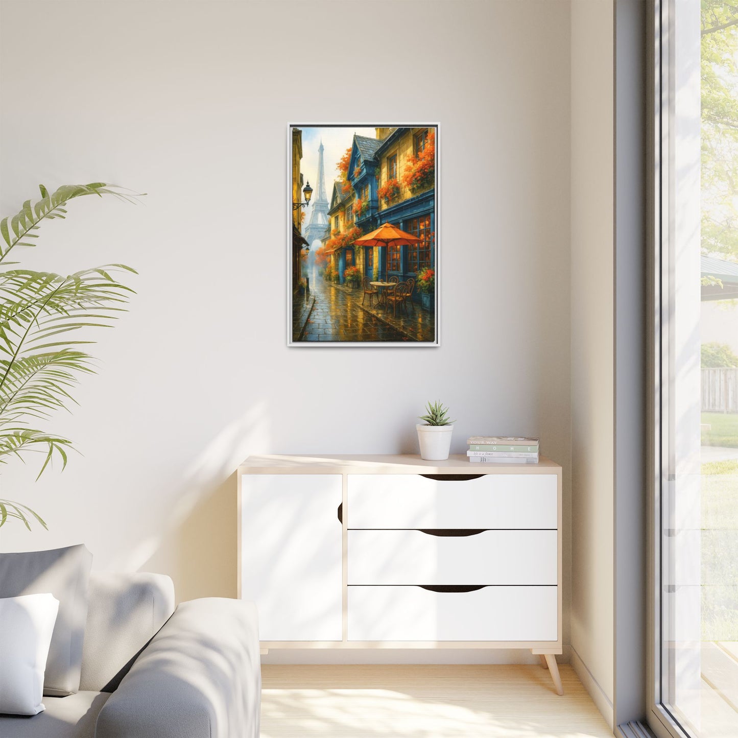 Golden Sunset in Rustic Alley – Framed Canvas Wall Art, 1.25" Deep