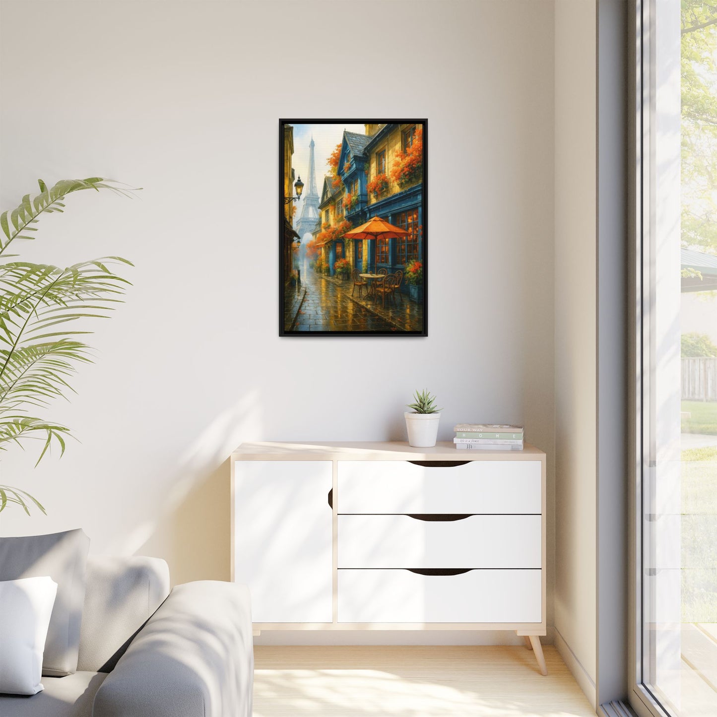 Golden Sunset in Rustic Alley – Framed Canvas Wall Art, 1.25" Deep