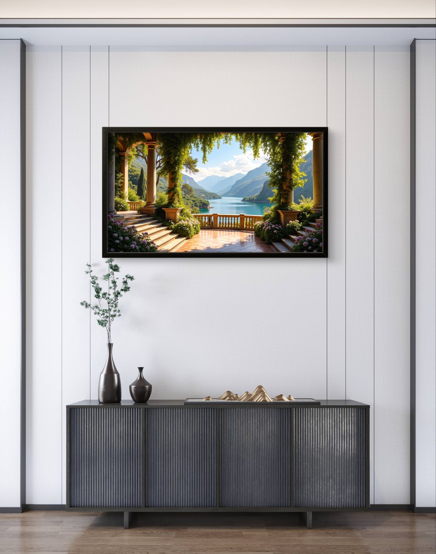 Lakeside Serenity Terrace — Italian Garden View Wall Art