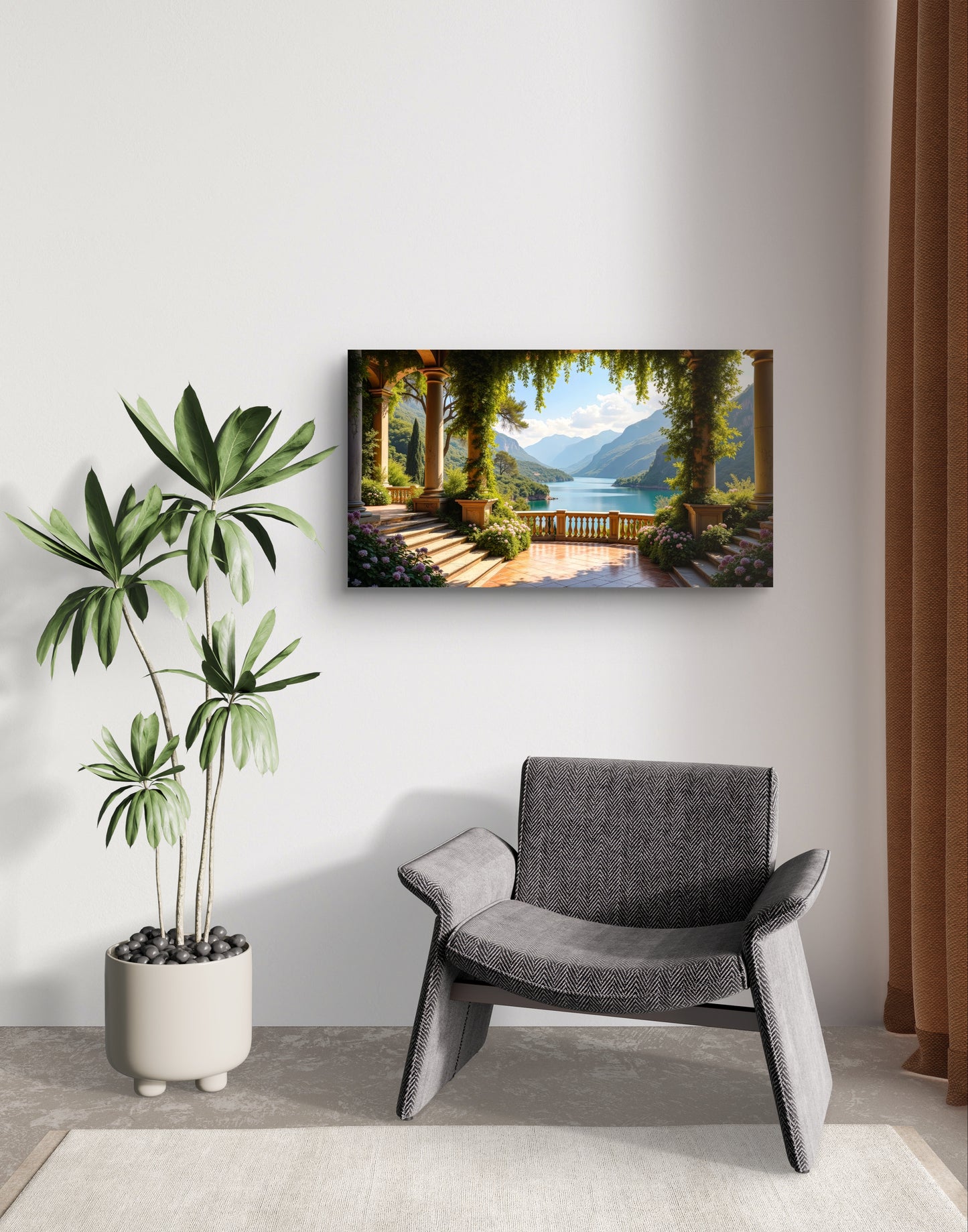 Lakeside Serenity Terrace — Italian Garden View Wall Art