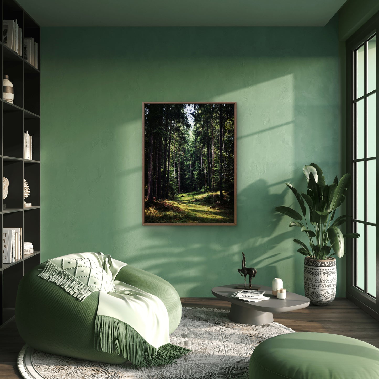 Dark Green Forest Canvas Print, Woodland Nature Wall Art