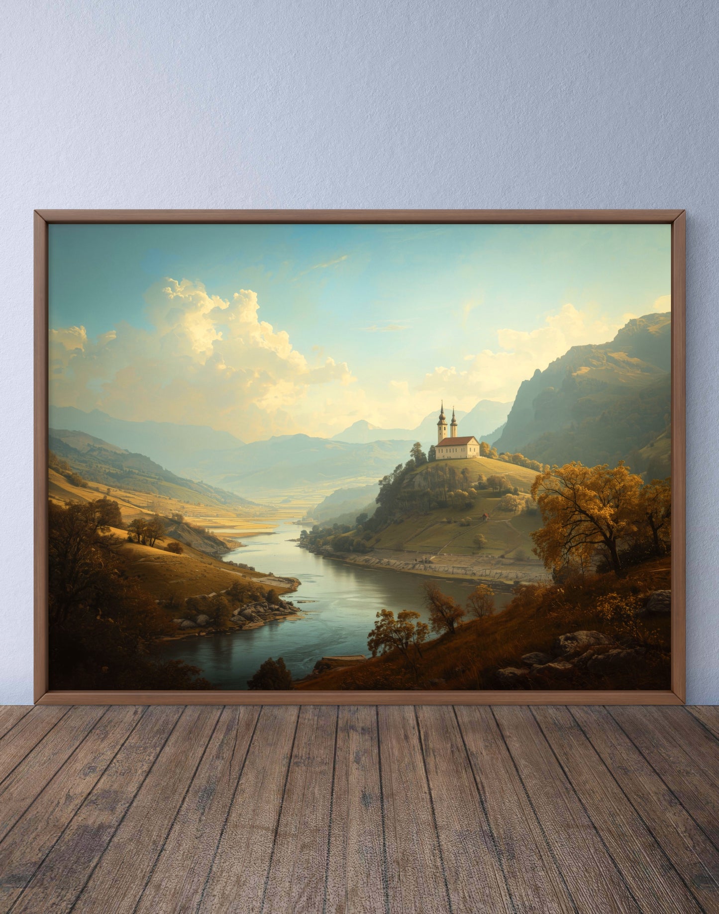 Hilltop Sanctuary – European River Valley Canvas Wall Art