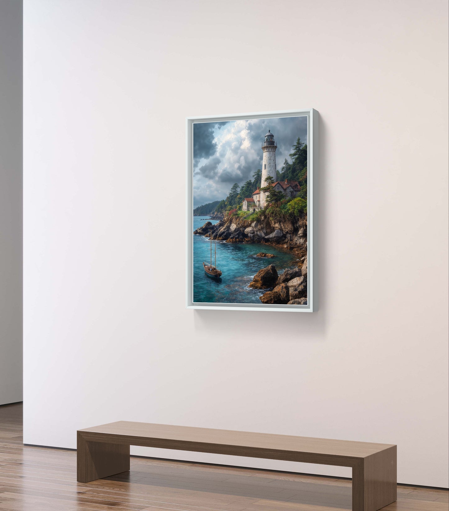 Guardians of the Shore — Lighthouse & Sailboat Wall Art