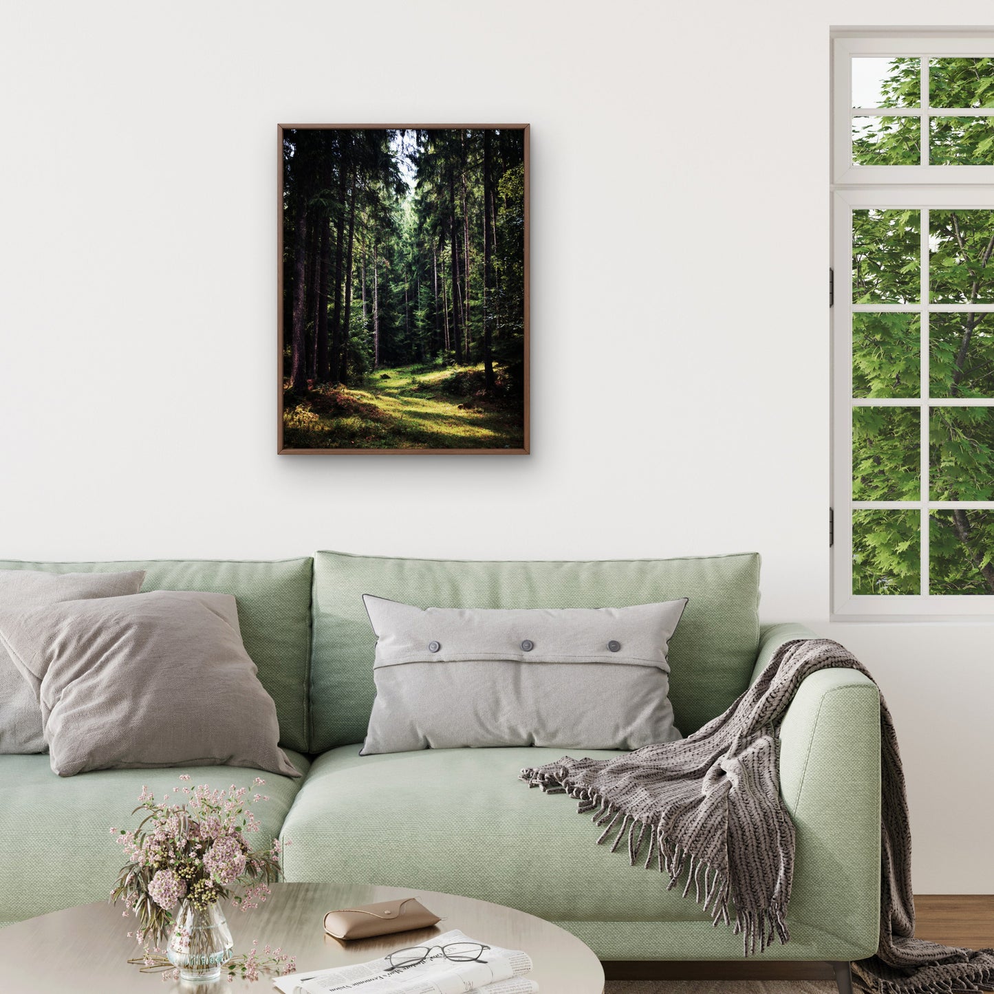 Dark Green Forest Canvas Print, Woodland Nature Wall Art