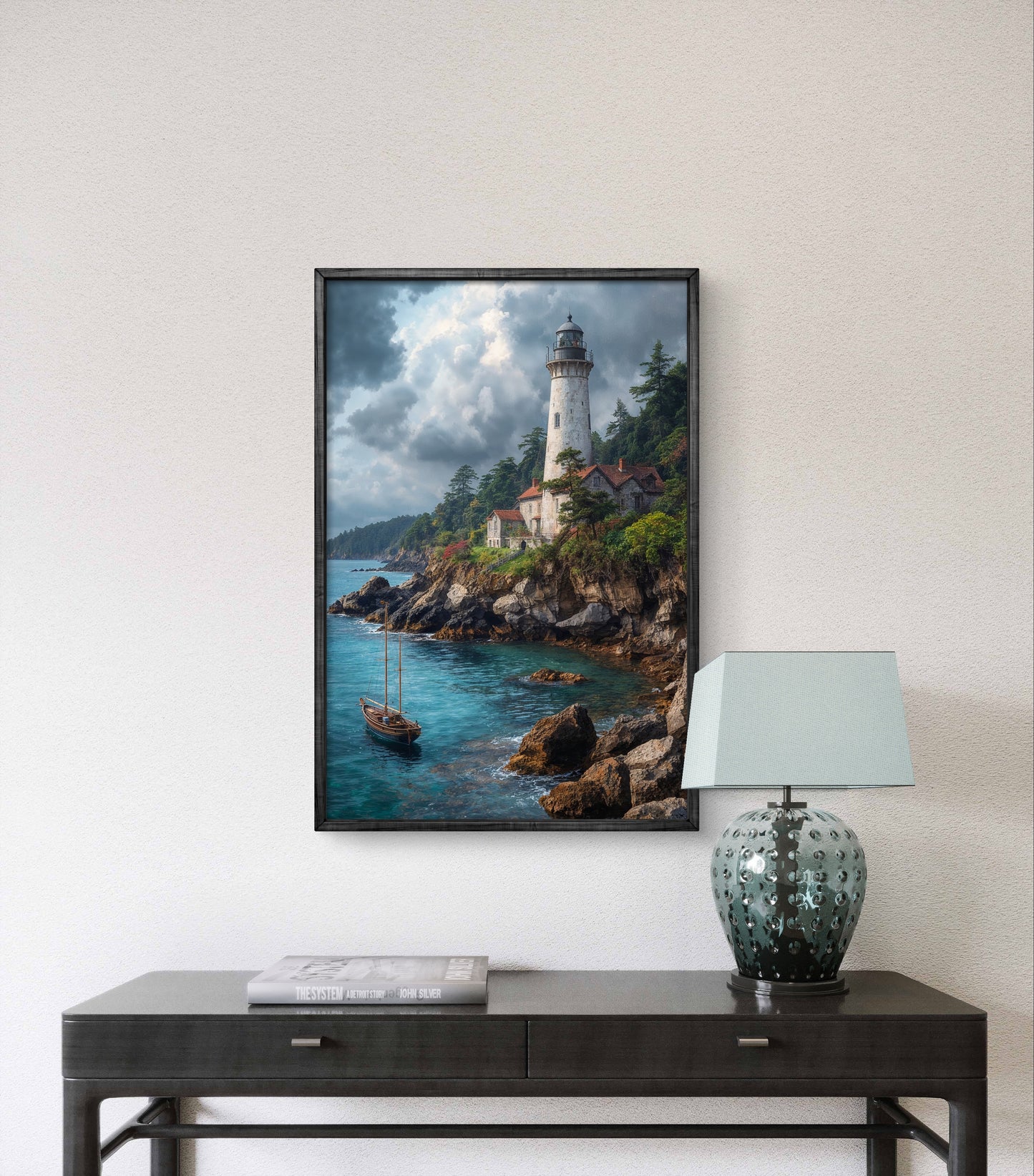 Guardians of the Shore — Lighthouse & Sailboat Wall Art