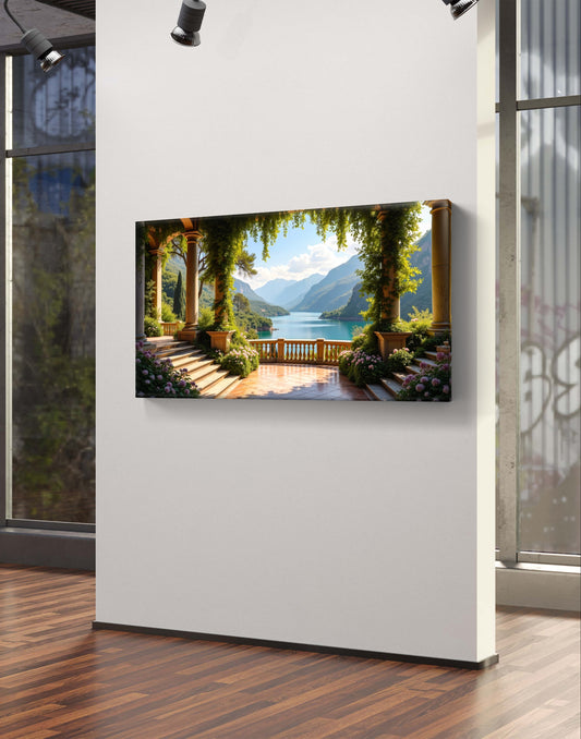 Lakeside Serenity Terrace — Italian Garden View Wall Art