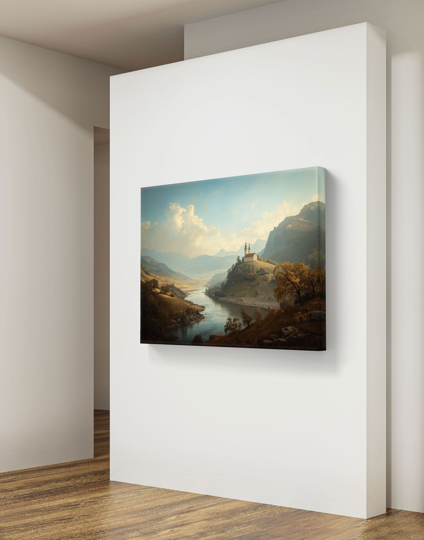 Hilltop Sanctuary – European River Valley Canvas Wall Art