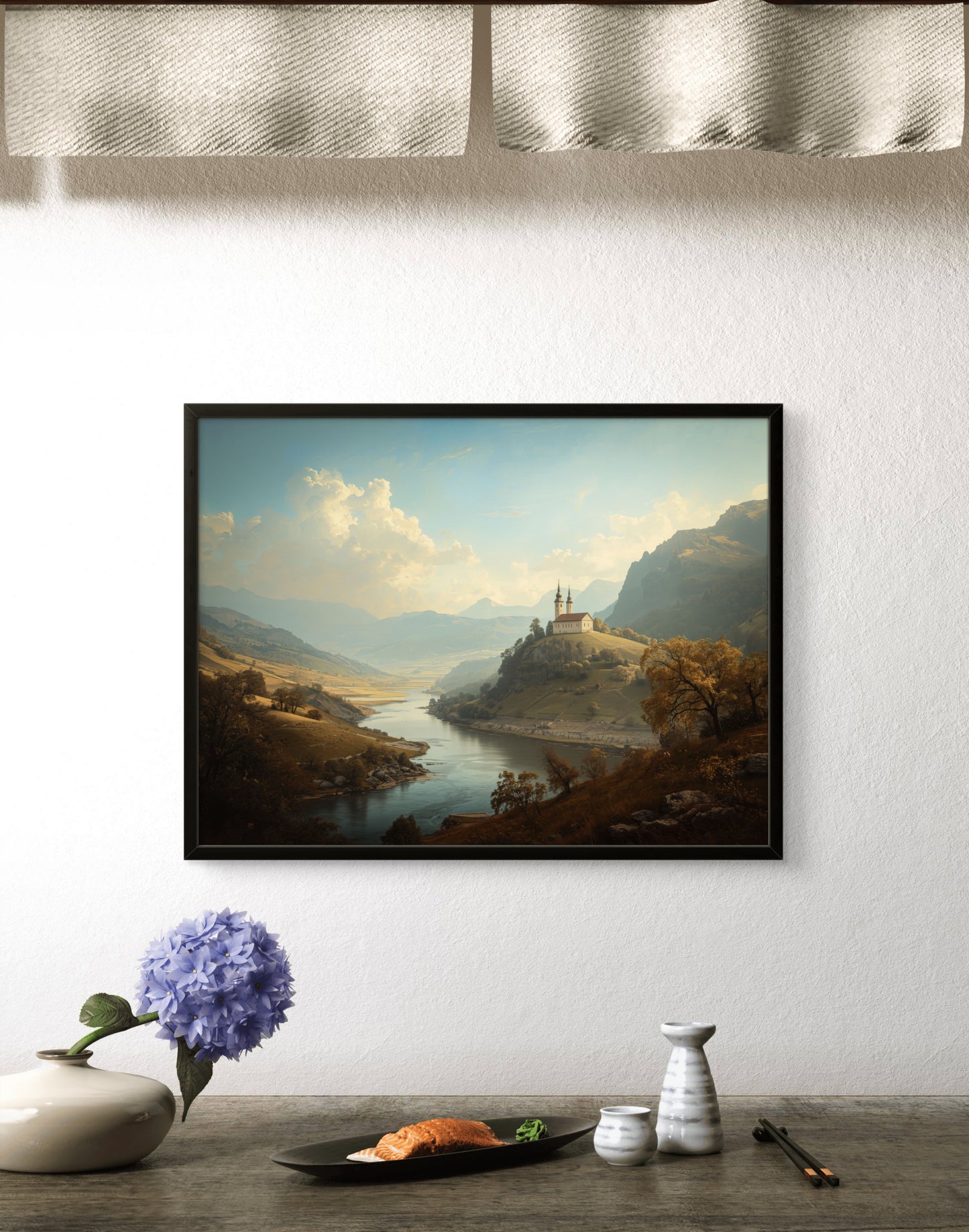 Hilltop Sanctuary – European River Valley Canvas Wall Art