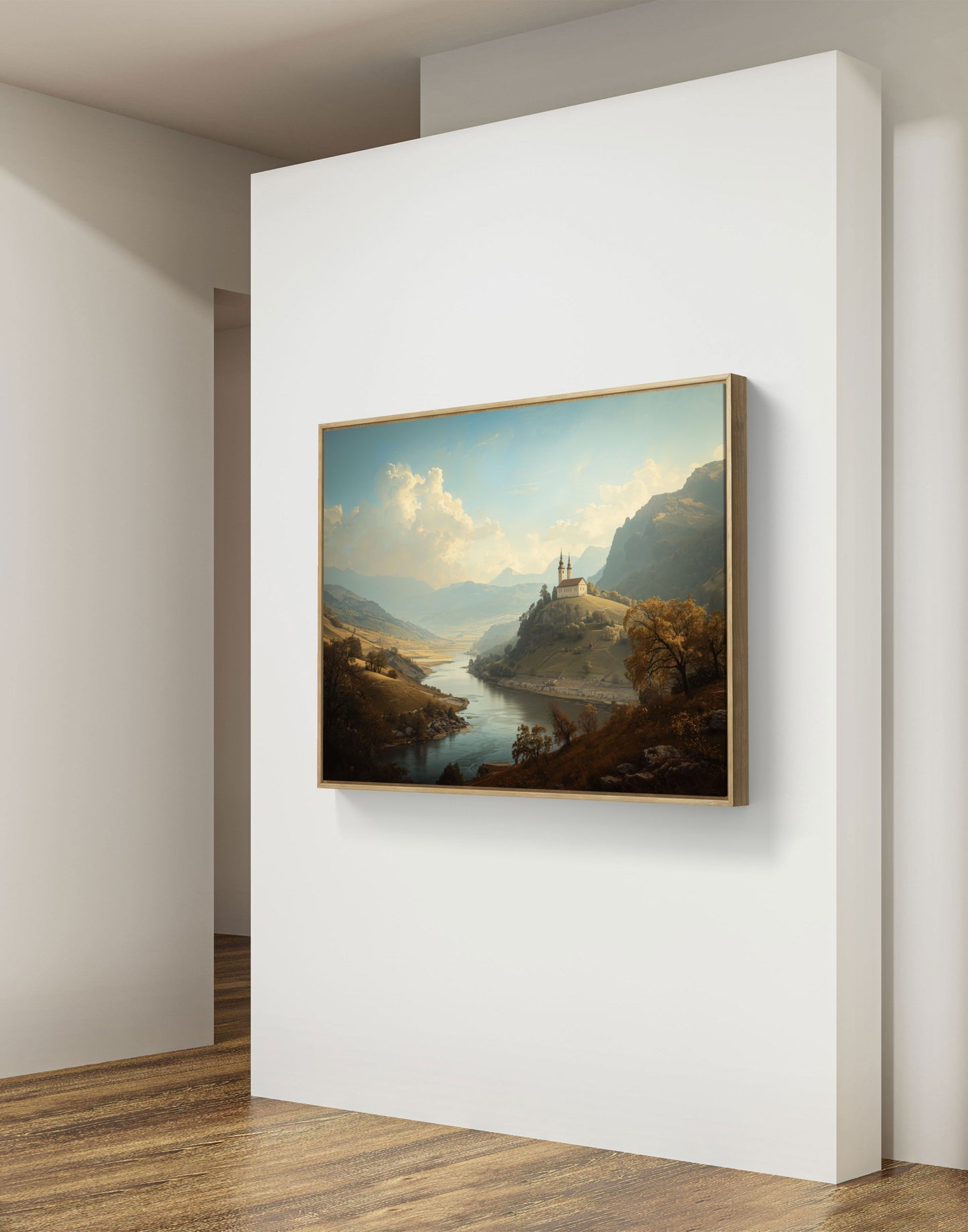 Hilltop Sanctuary – European River Valley Canvas Wall Art