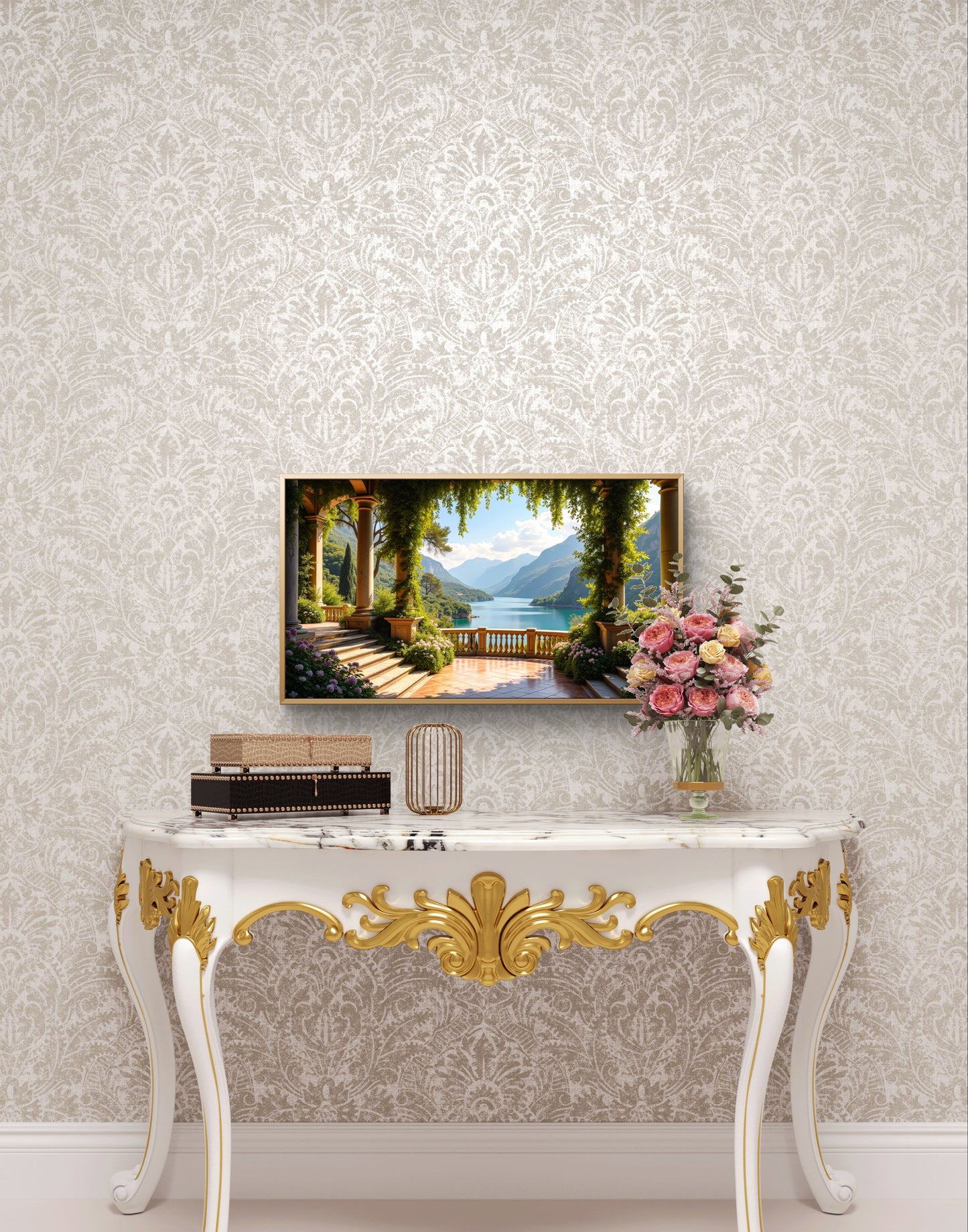 Lakeside Serenity Terrace — Italian Garden View Wall Art