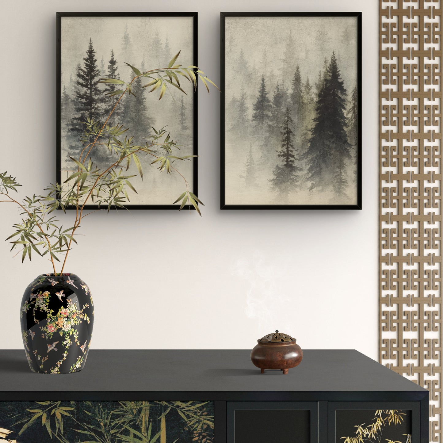 Morning Haze – Forest Canvas Wall Art Set of 2