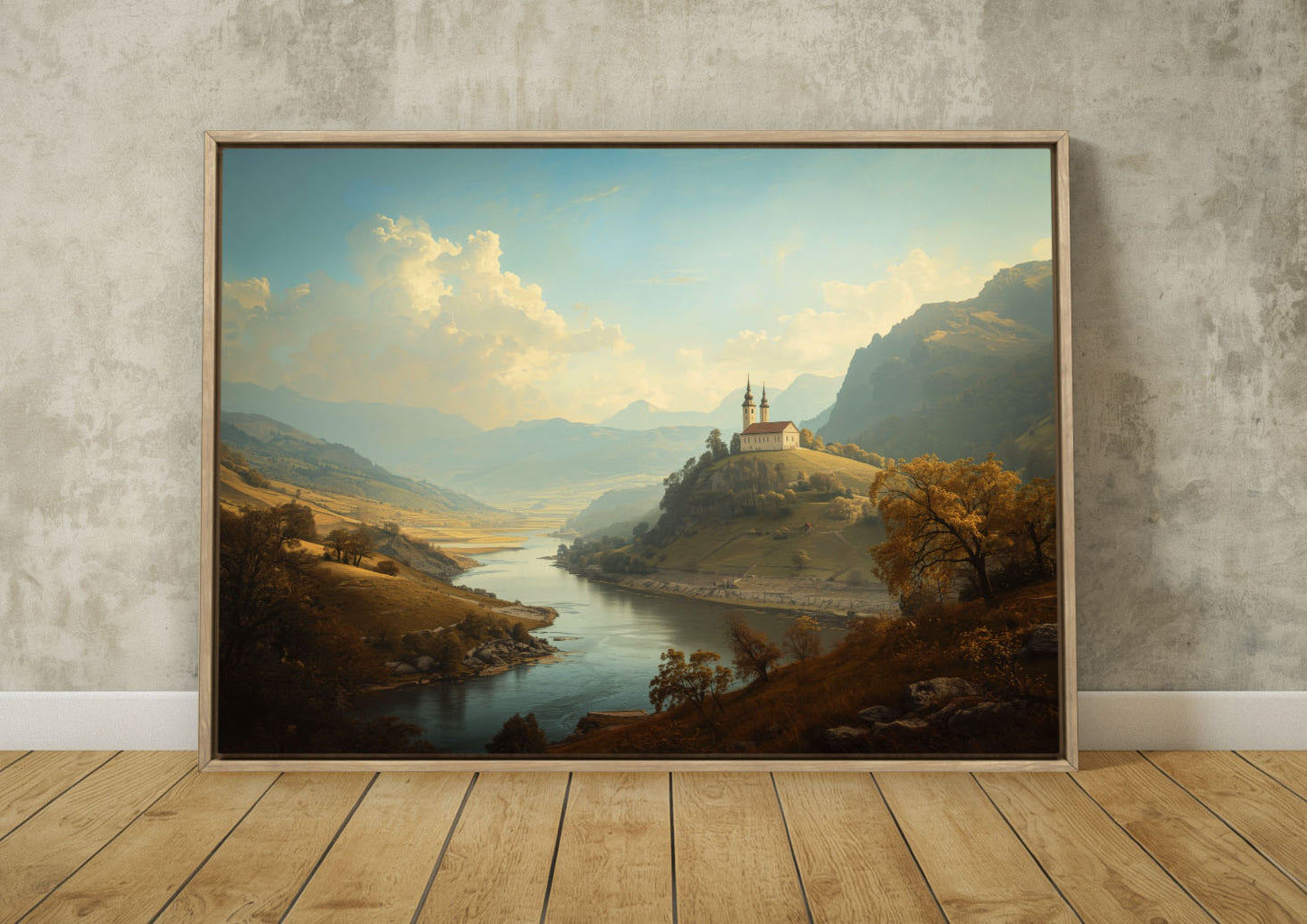 Hilltop Sanctuary – European River Valley Canvas Wall Art