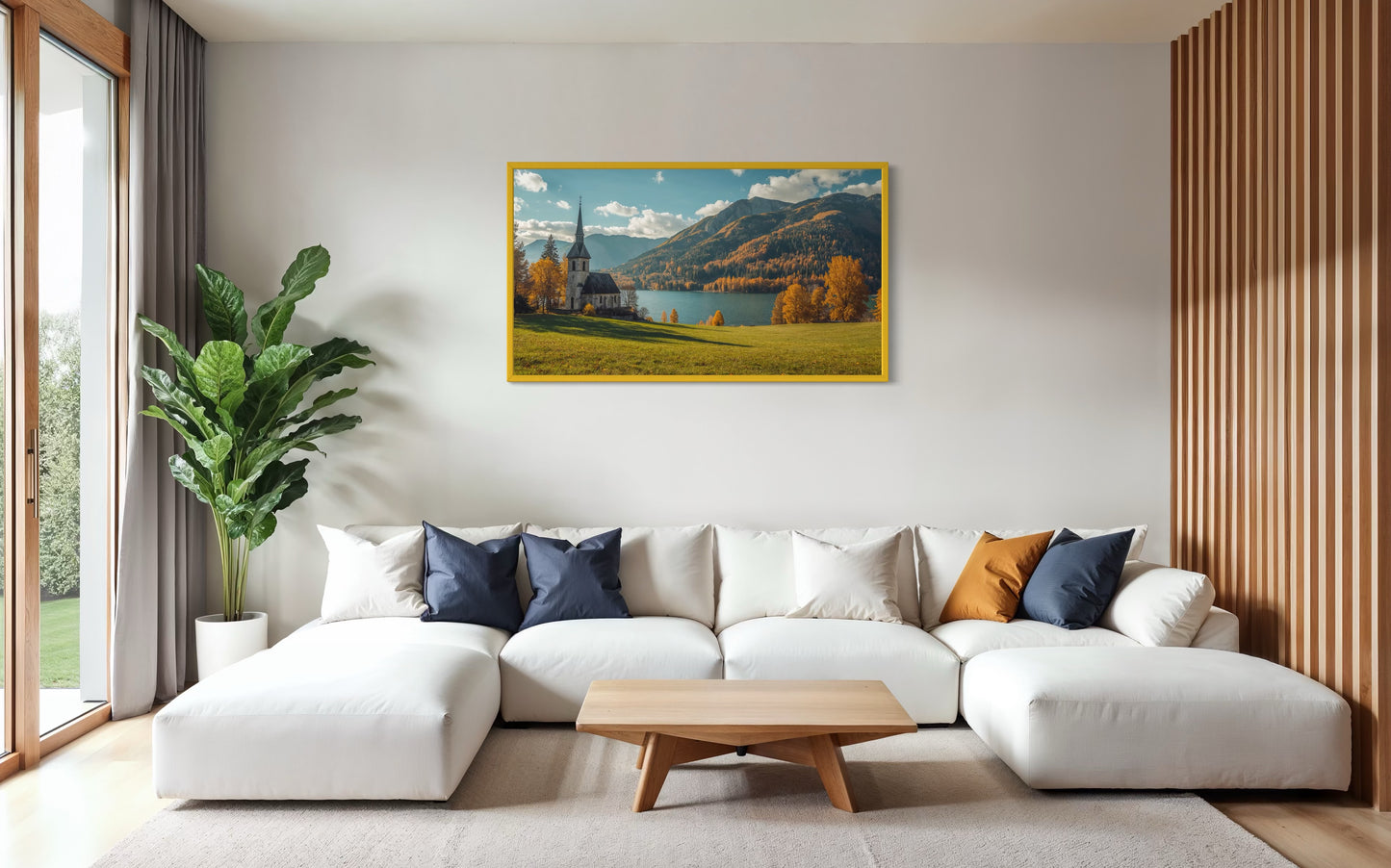 “Autumn Serenity – Church by the Lake Wall Art Print”