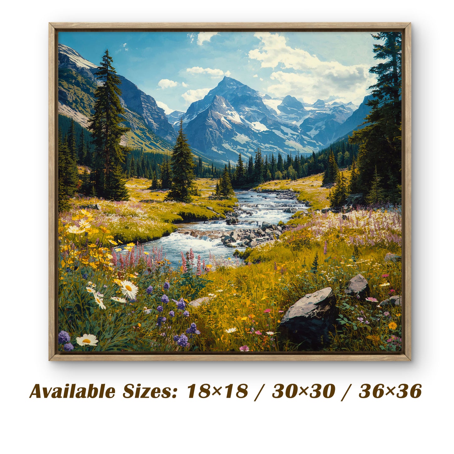 Mountain Landscape Wall Art, River Canvas Print, Nature Wall Decor, Square Wall Art, Framed Canvas, Living Room Art