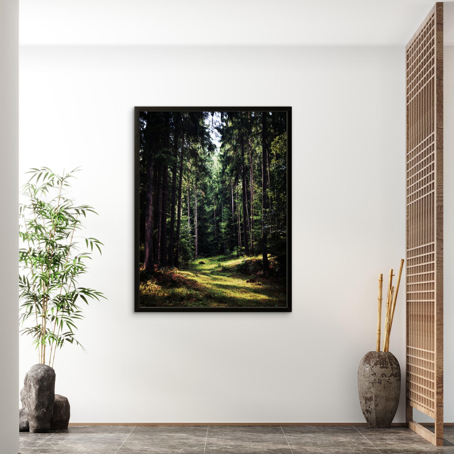Dark Green Forest Canvas Print, Woodland Nature Wall Art
