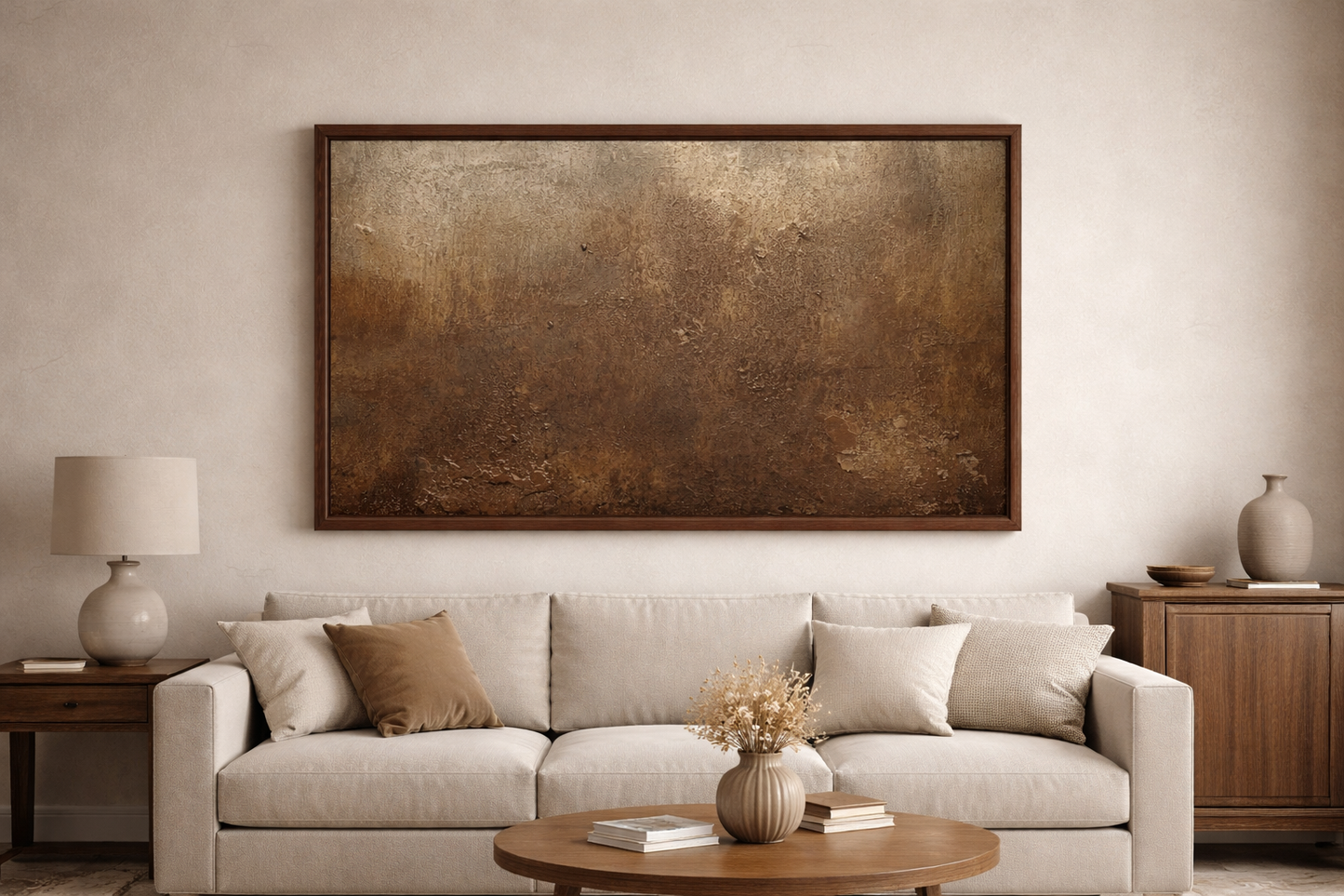 Warm Horizon Wall Art – Neutral Textured Abstract Canvas, Earth Tone Minimal Decor