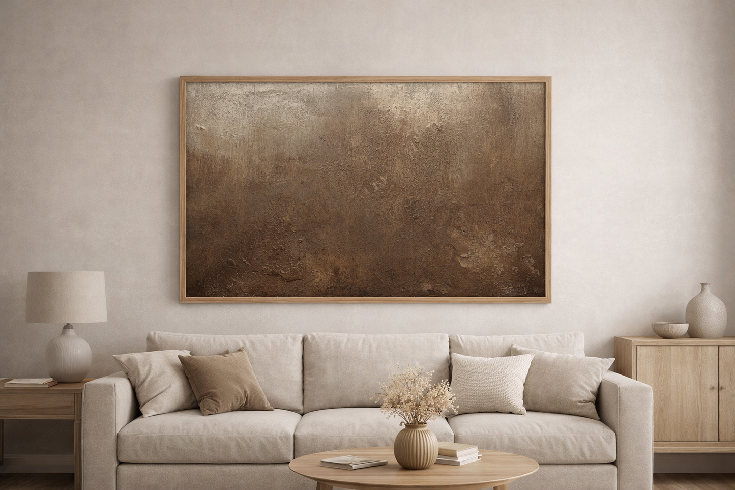 Warm Horizon Wall Art – Neutral Textured Abstract Canvas, Earth Tone Minimal Decor