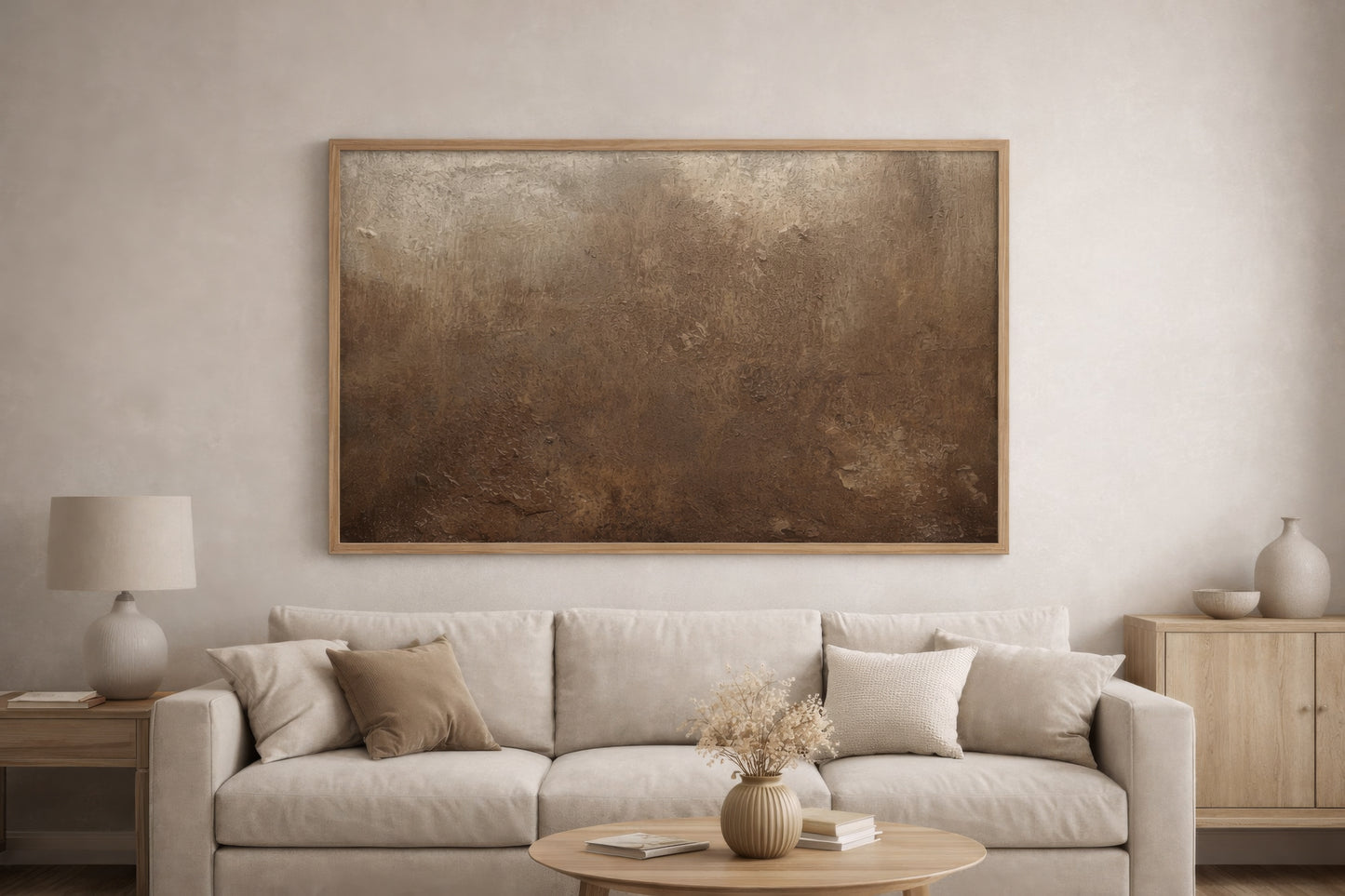 Warm Horizon Wall Art – Neutral Textured Abstract Canvas, Earth Tone Minimal Decor