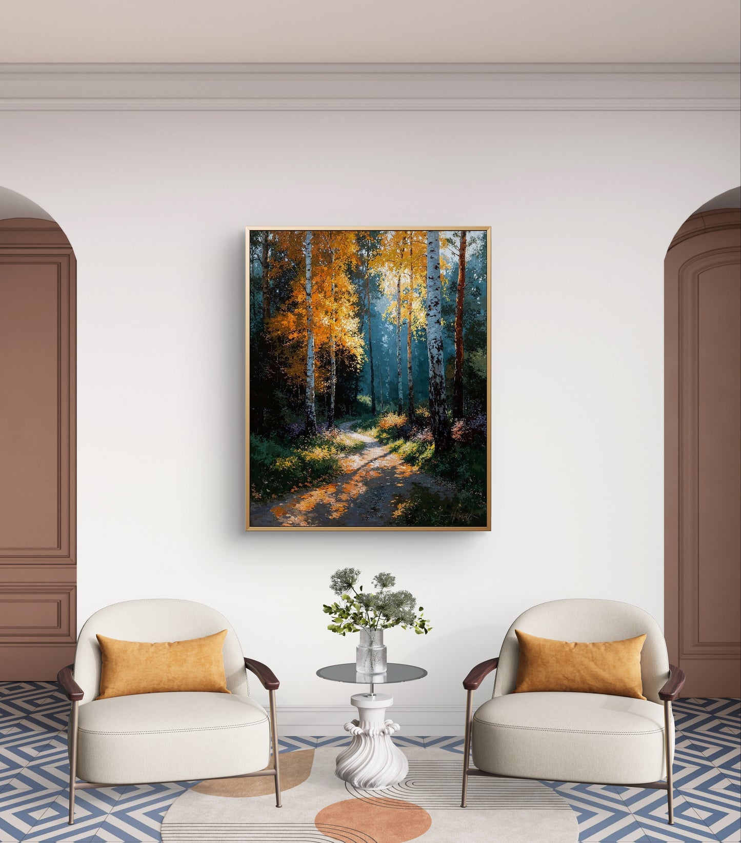 Path of Light – Journey Through the Autumn Forest Premium Wall Art Print