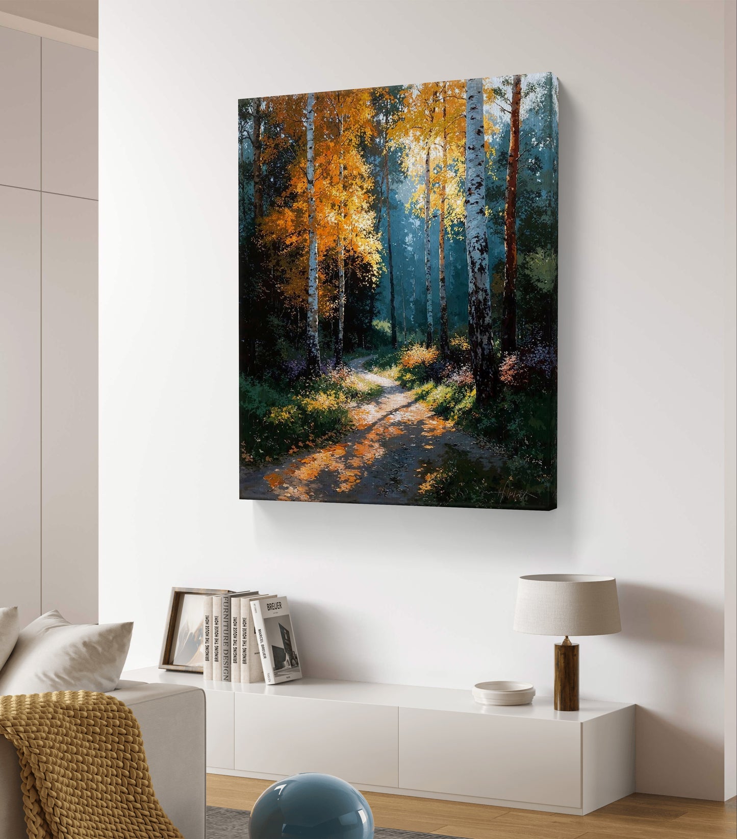 Path of Light – Journey Through the Autumn Forest Premium Wall Art Print