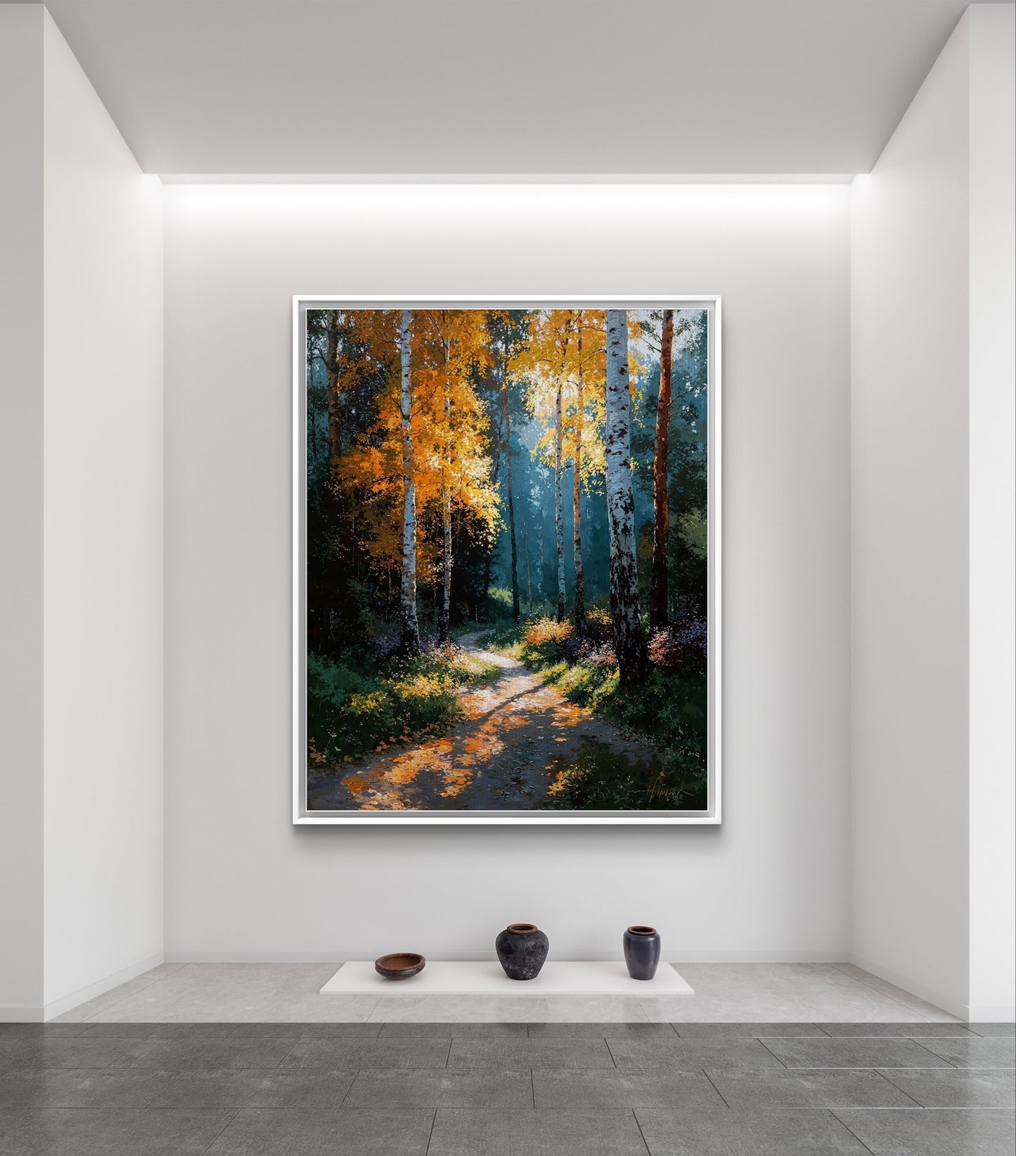 Path of Light – Journey Through the Autumn Forest Premium Wall Art Print