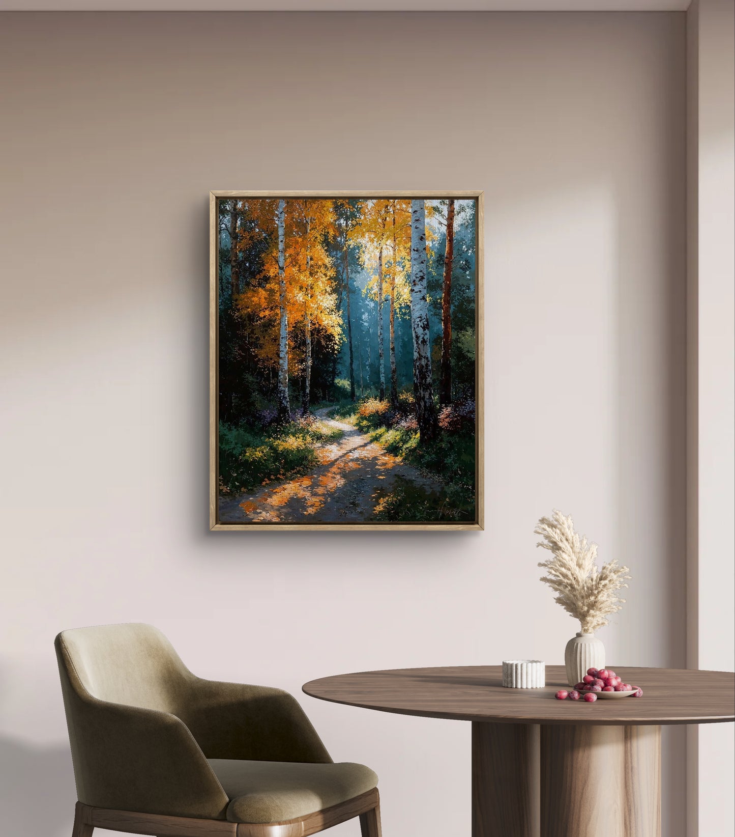 Path of Light – Journey Through the Autumn Forest Premium Wall Art Print