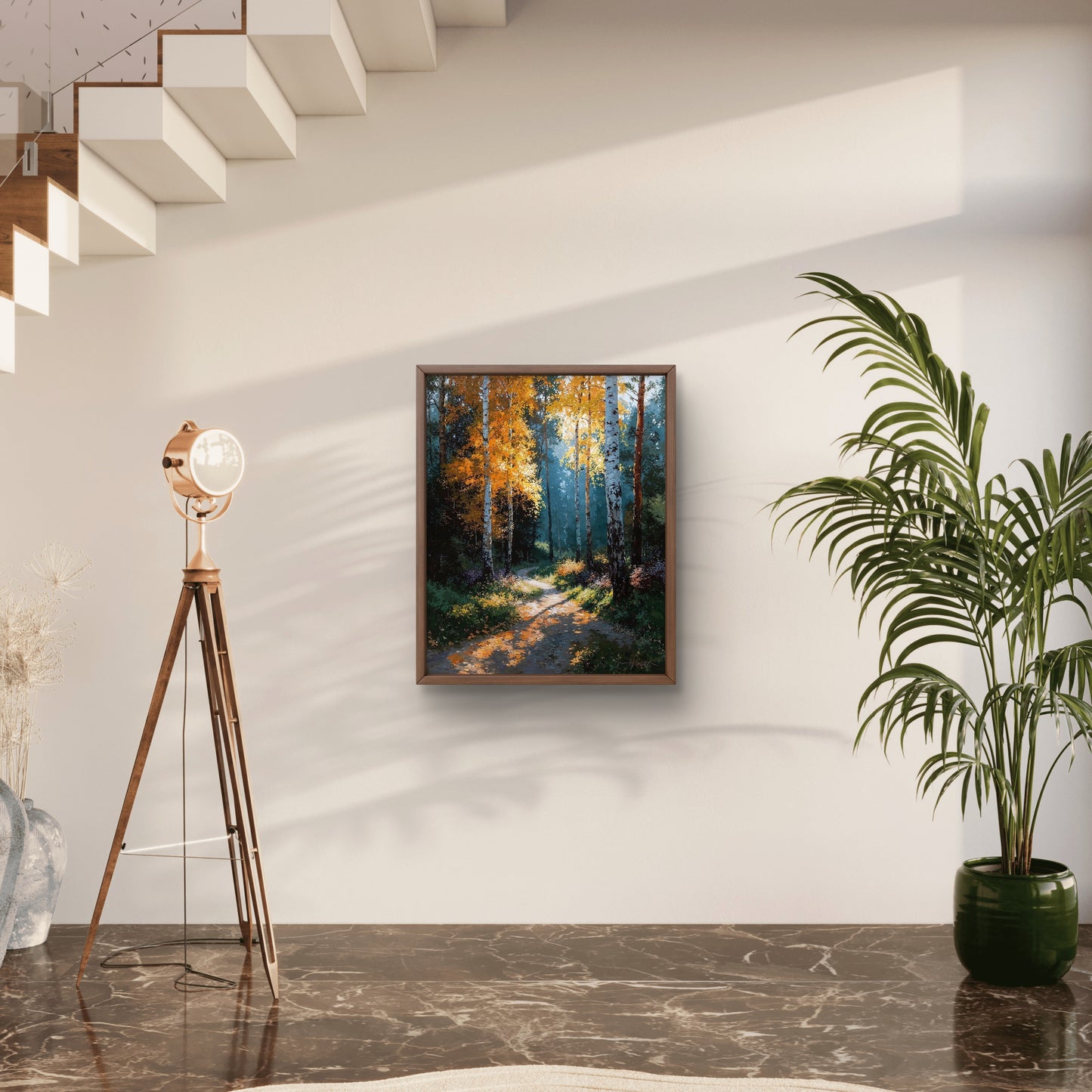 Path of Light – Journey Through the Autumn Forest Premium Wall Art Print