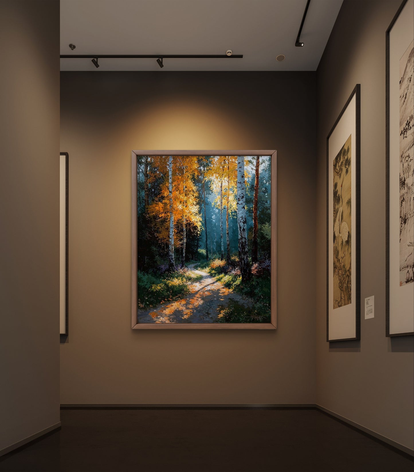 Path of Light – Journey Through the Autumn Forest Premium Wall Art Print