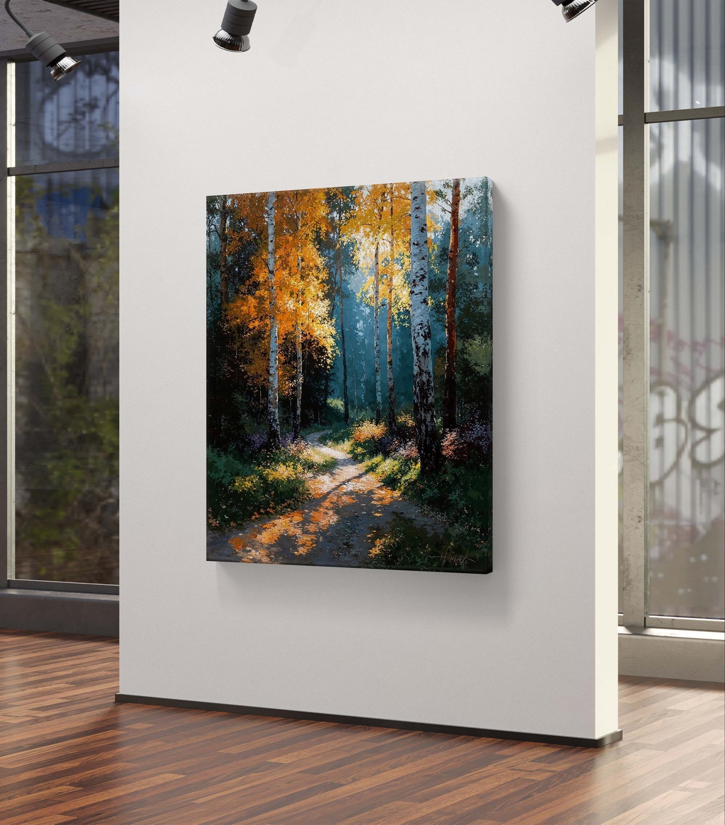 Path of Light – Journey Through the Autumn Forest Premium Wall Art Print