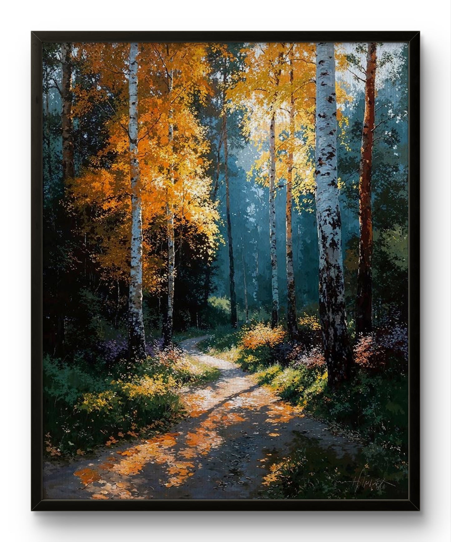 Path of Light – Journey Through the Autumn Forest Premium Wall Art Print