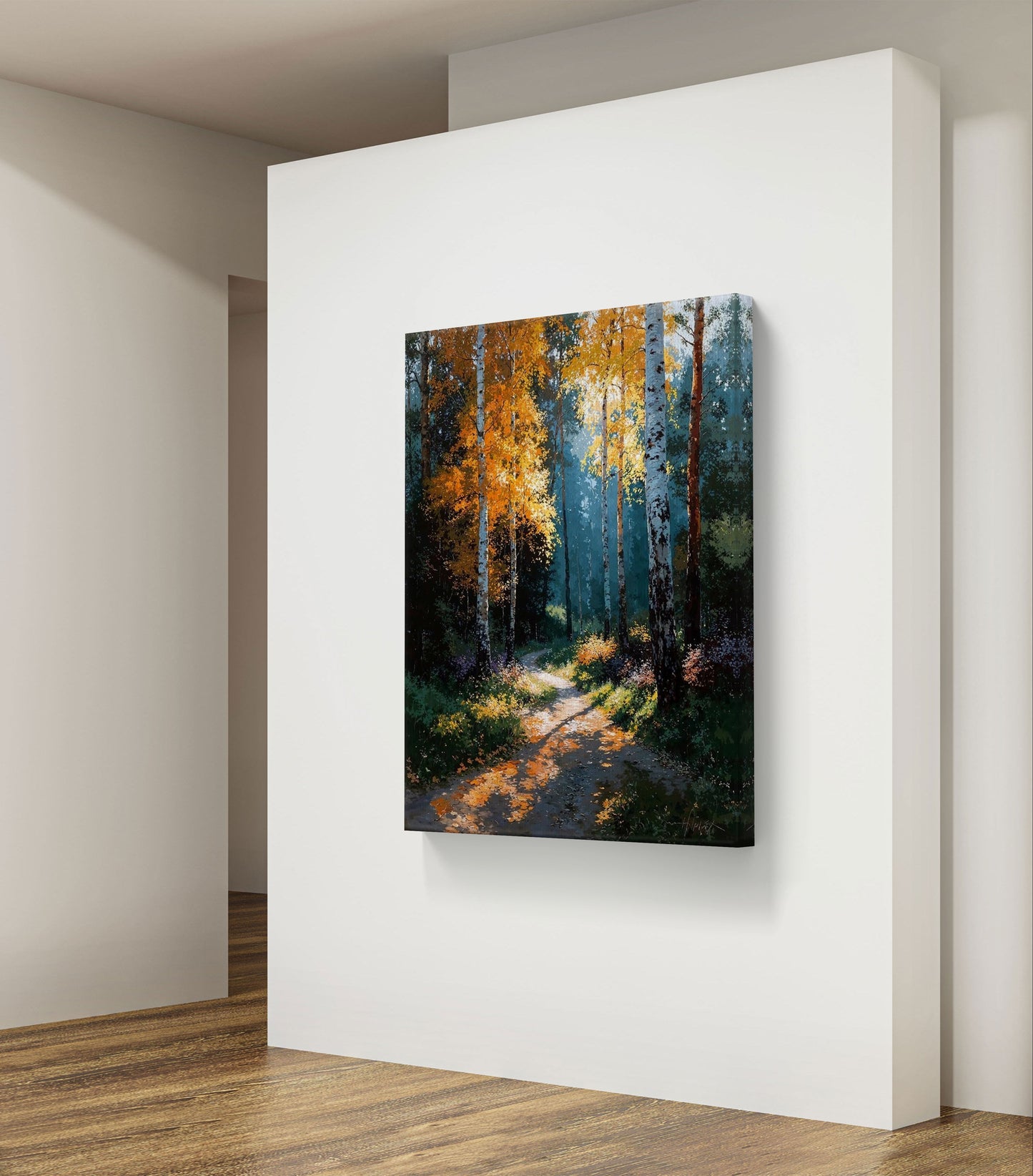 Path of Light – Journey Through the Autumn Forest Premium Wall Art Print